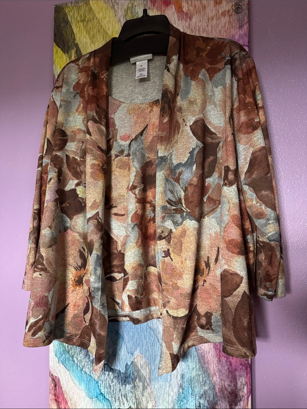 Alfred Dunner Heather Gray Fall floral Petite Knit Top